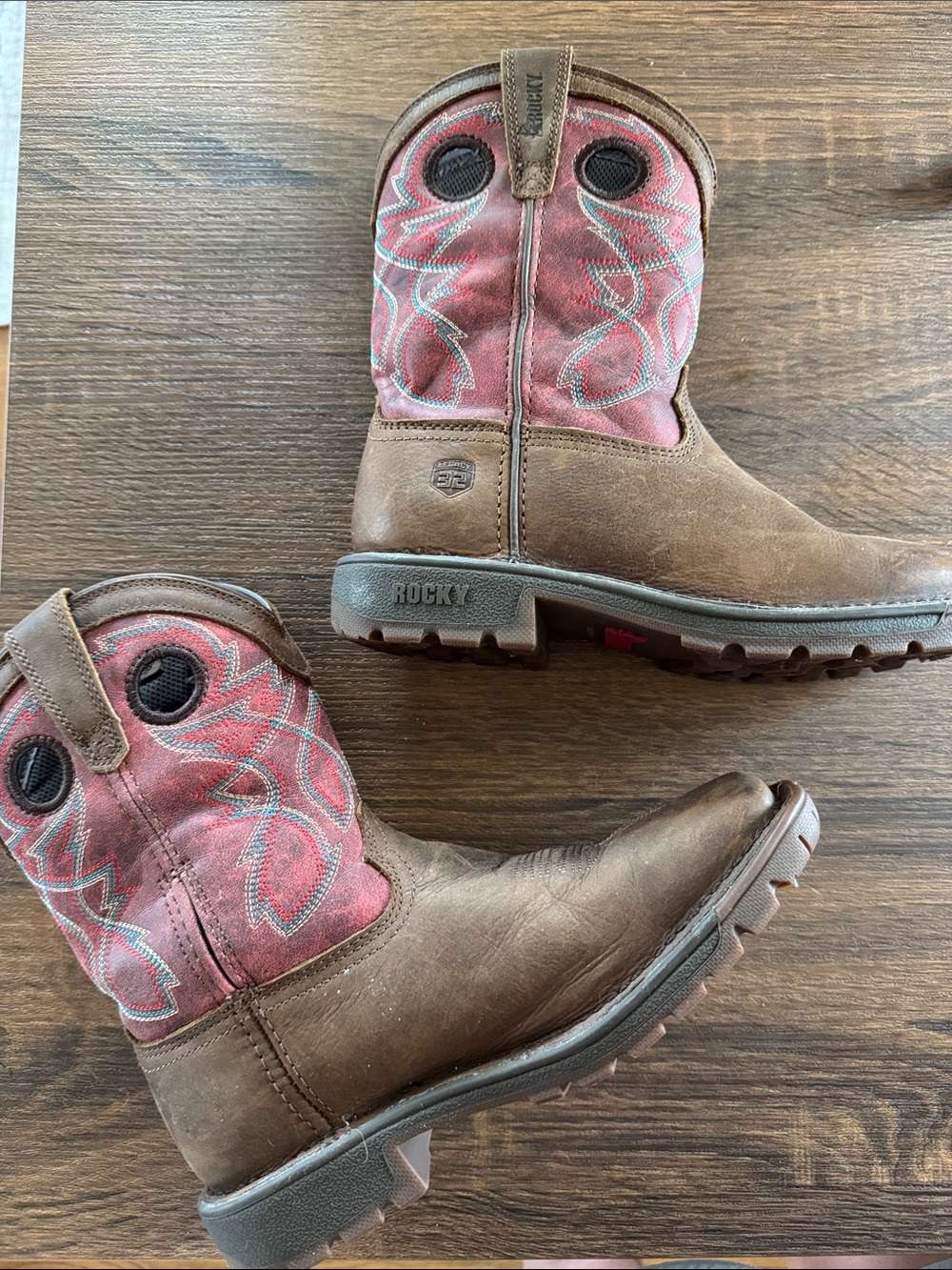 Rocky Kids Brown and Pink Western Pull-On Cowboy Boots